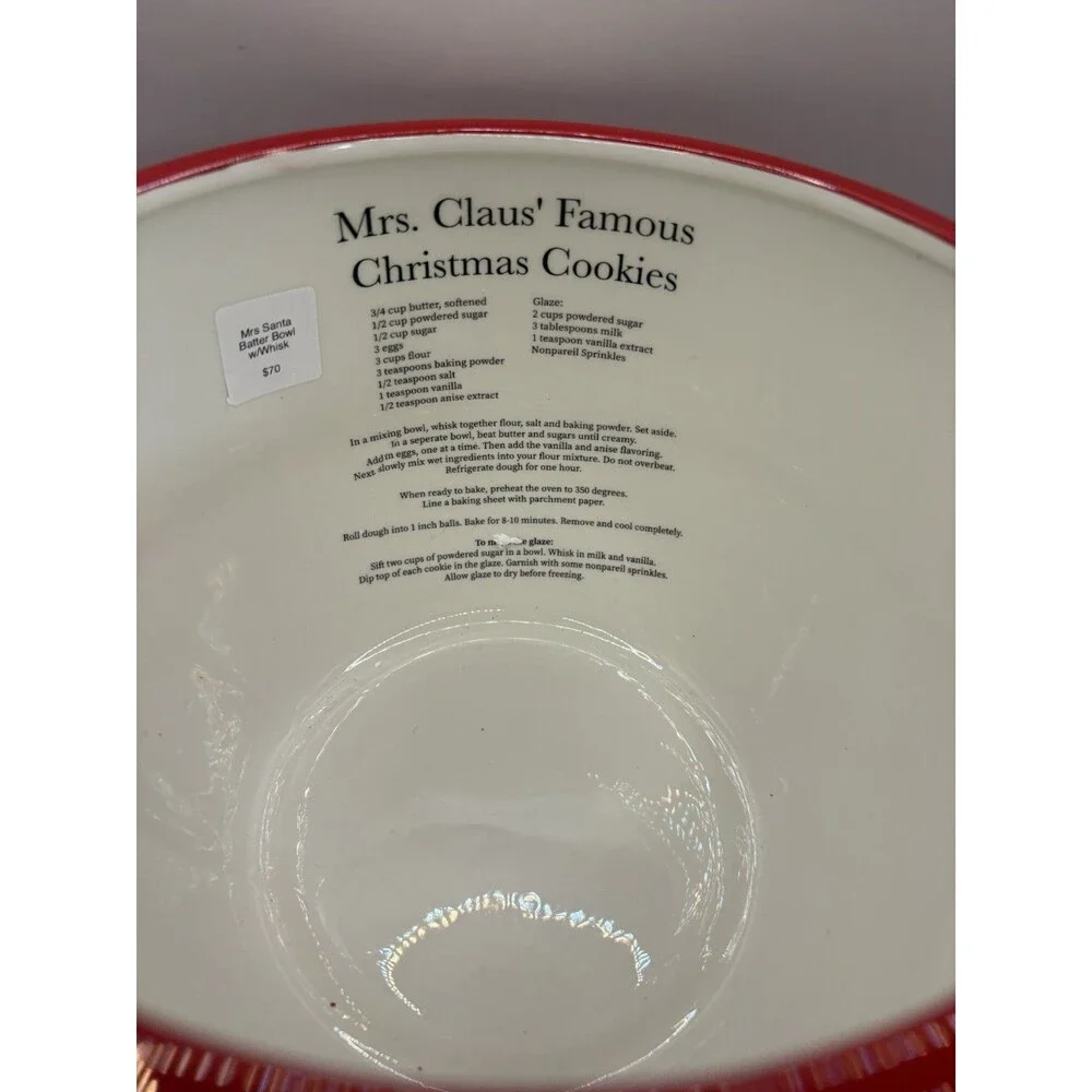 Global Design Connections Mrs. Claus Batter Bowl With Whisk NIB